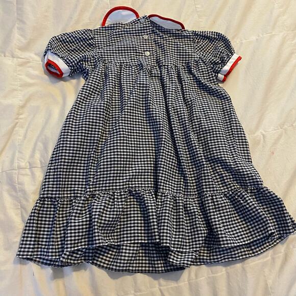 Vintage Winnie The Pooh Dress 2T Black White Gingham Pinafore USA Made Lace - Picture 13 of 16